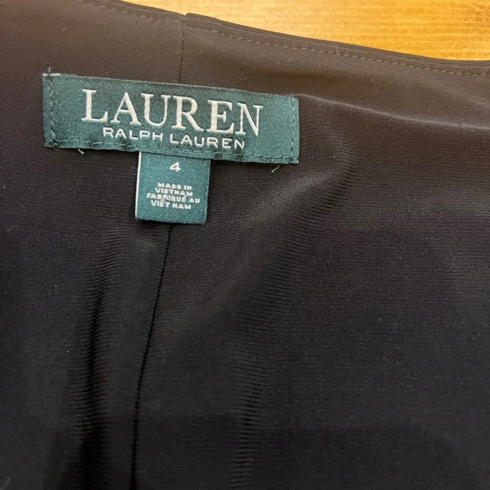 Lauren Ralph Lauren Black Faux Wrap Ruched Sheath Dress 3/4 Sleeve Size 4 NEW - Picture 7 of 9